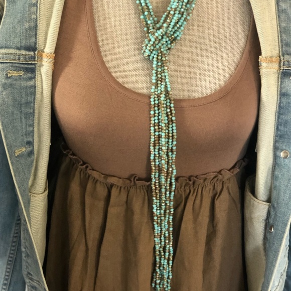 Turquoise Cut Crystal Statement Lariat Necklace-boutique - Picture 9 of 10